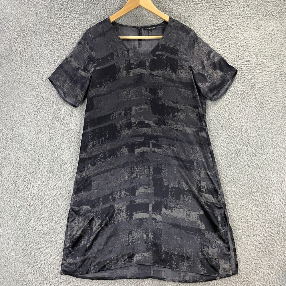 Eileen‎ Fisher Gaia Printed Silk Charmeuse Dress Size Small Mini Summer Vacation